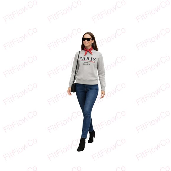 Sanex Textile France Sweaters - Sanex Textile France Paris France Embroidered Sweatshirt Heather Gray XS